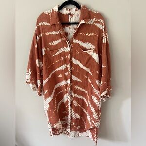 YFB White/Mauve Gauze Tunic/Dress/Coverup
